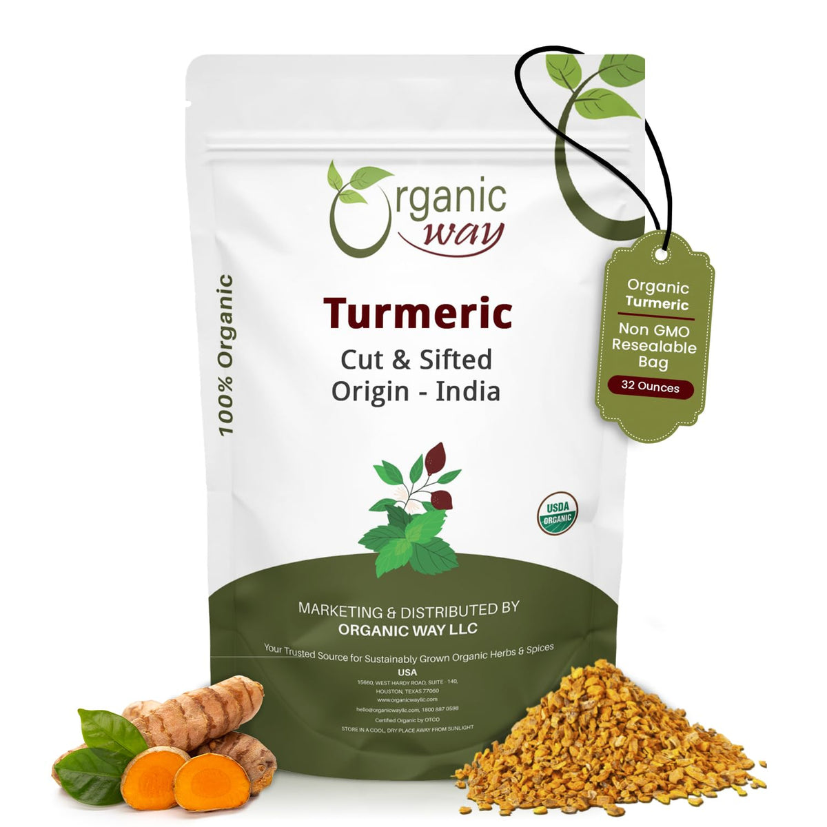 Organic Way curcuma racine coupée et tamisée, parfaite pour infusions aromatiques