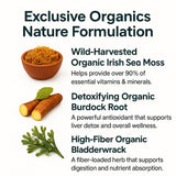 ORGANICS NATURE Irish Sea Moss capsules – ingrédients riches en minéraux essentiels.