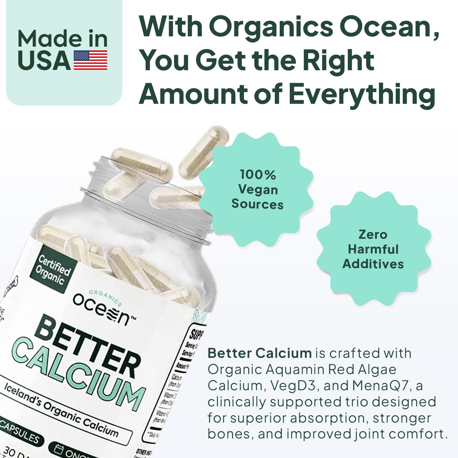Organics Ocean Aquamin Calcium algues rouges, extrait durable d'Islande.