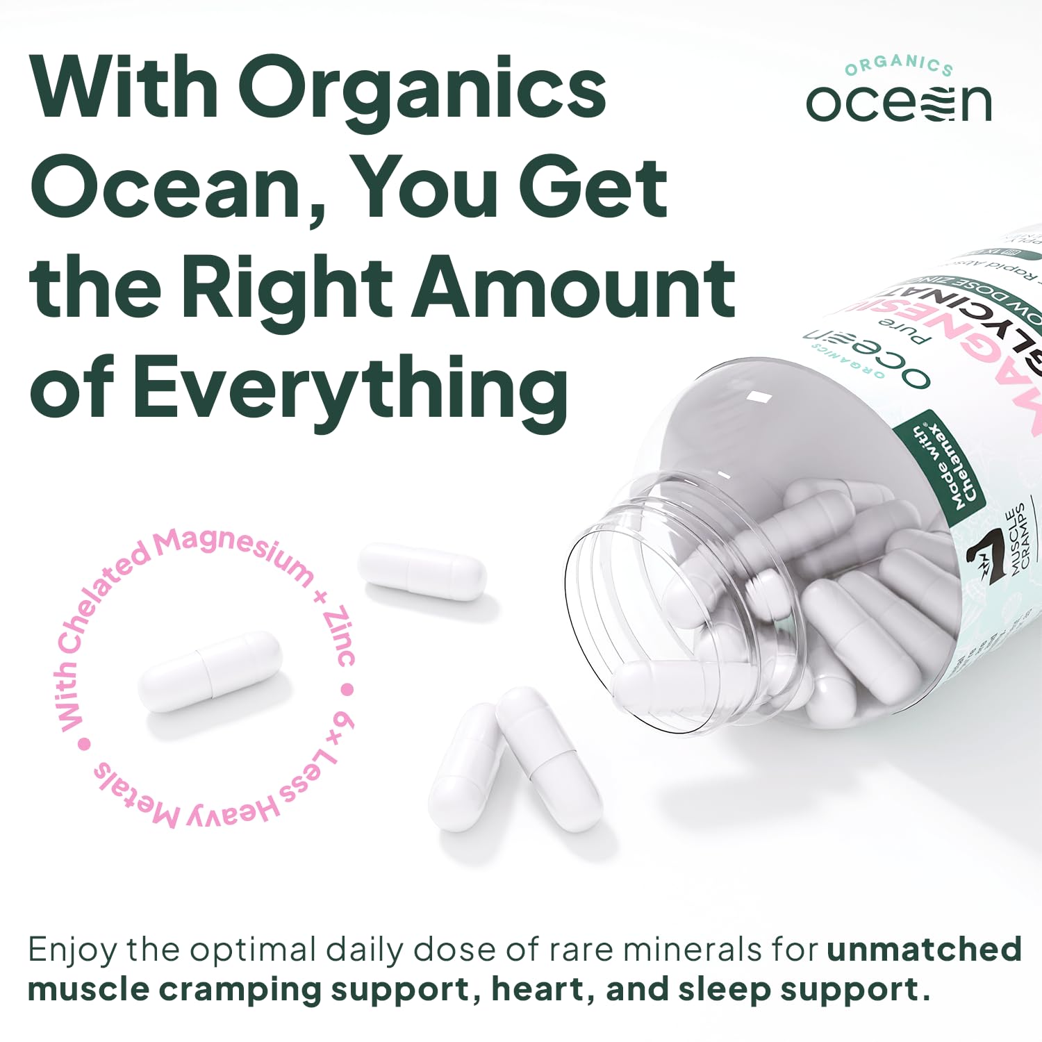 Organics Ocean : étiquette produit claire avec ingrédients et bénéfices potentiels.