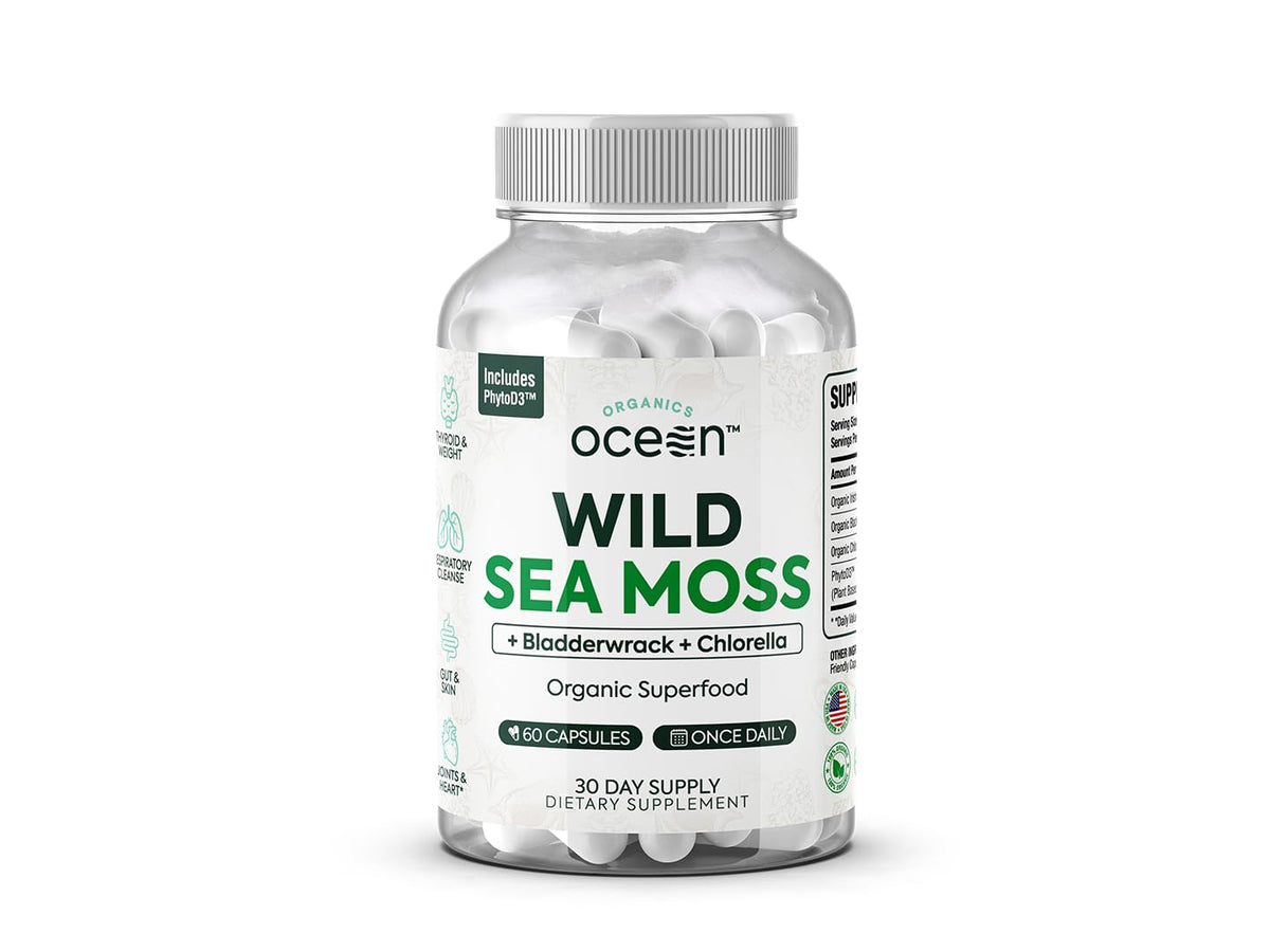 Gélules Organics Ocean Sea Moss – bouteille prête pour énergie durable.