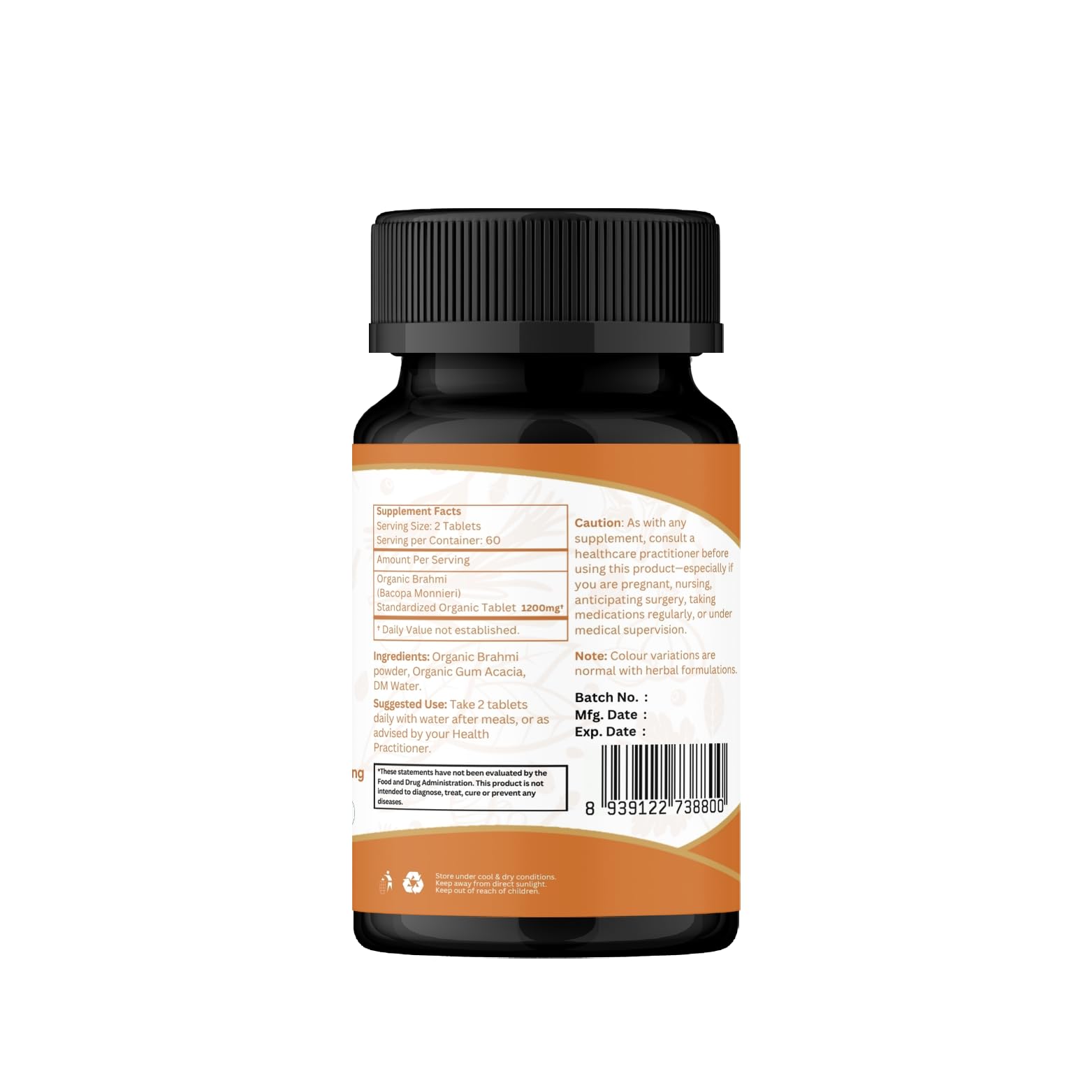 ORGANIC SPREE Brahmi – vue rapprochée des comprimés et texture naturelle.