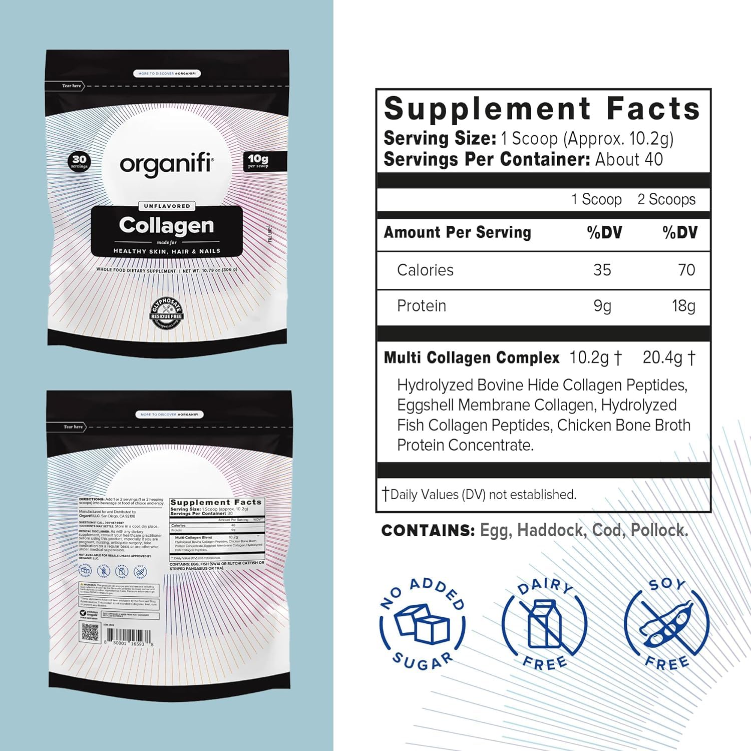 Organifi Collagen : dose-poudre facile à mesurer pour une utilisation quotidienne et pratique.