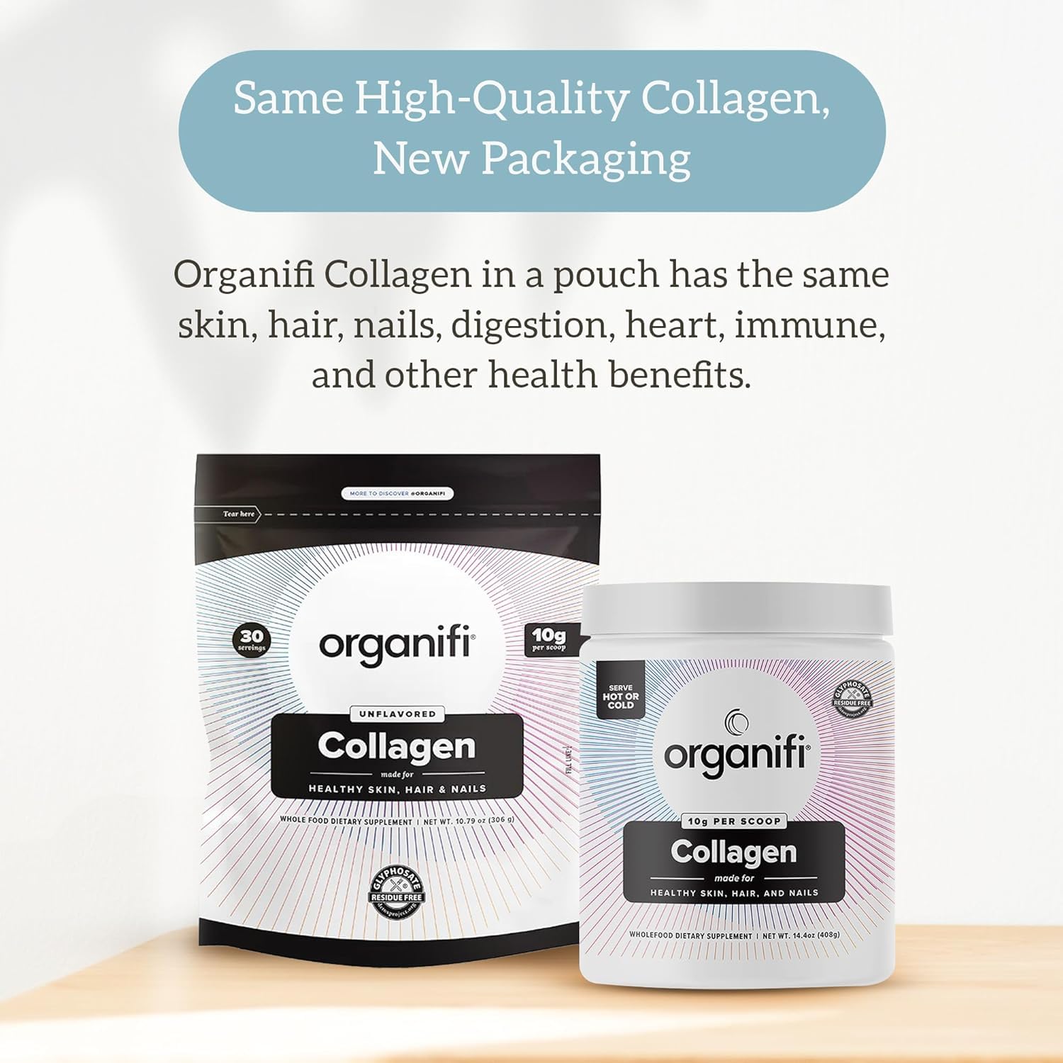 Organifi Collagen : texture poudre-fine prête à se mélanger rapidement dans vos boissons.