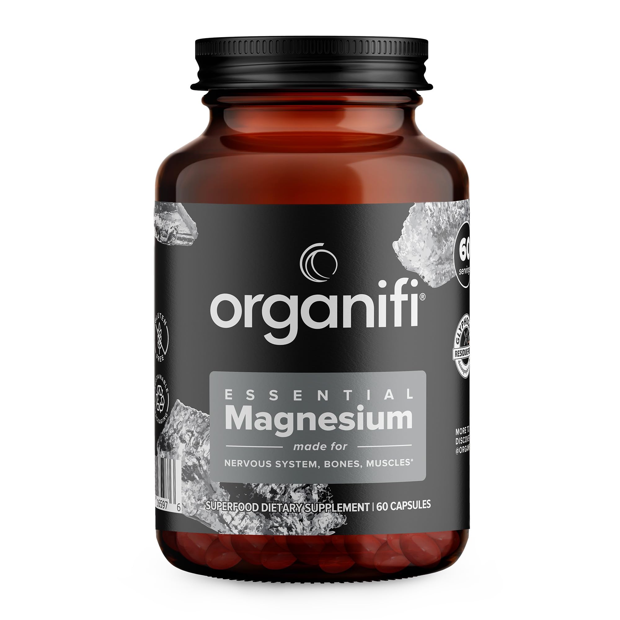 Organifi Essential Magnesium Glycinate — bouteille visible, soutien potentiel des muscles et des os.