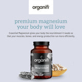Organifi Essential Magnesium Glycinate — étiquette claire avec informations nutritionnelles et qualité.
