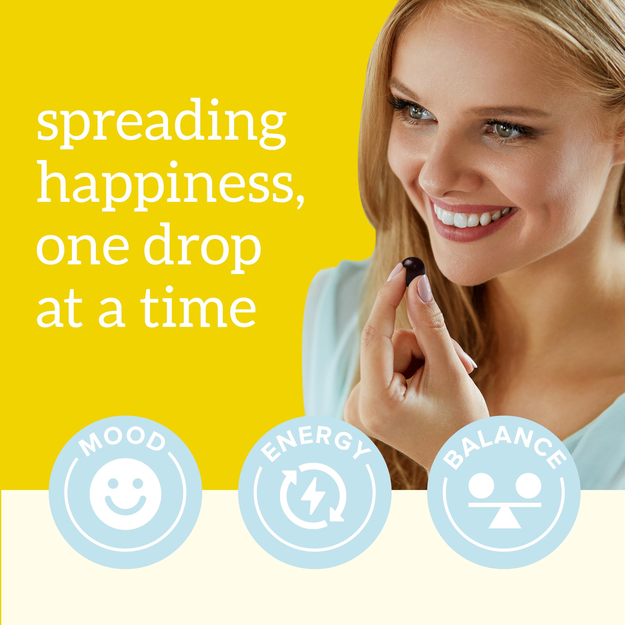 Organifi Happy Drops – emballage design, flacon recyclable et pratique.