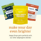 Organifi Happy Drops – ingrédients à base de plantes, sans gluten ni lactose.