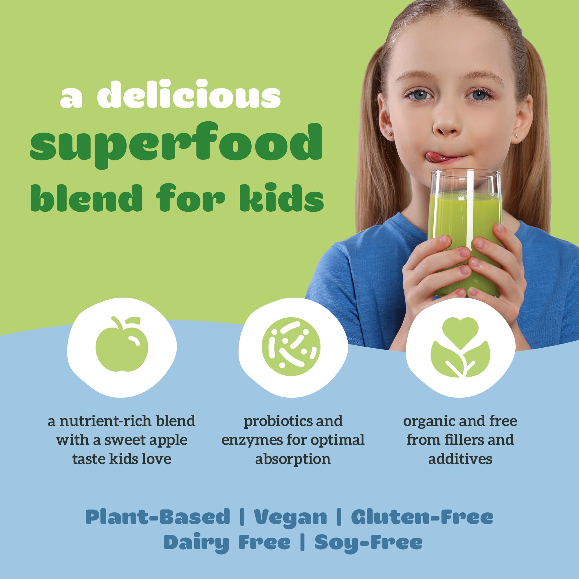 Organifi Kids Easy Greens biologique et sans additifs pour une nutrition sûre.