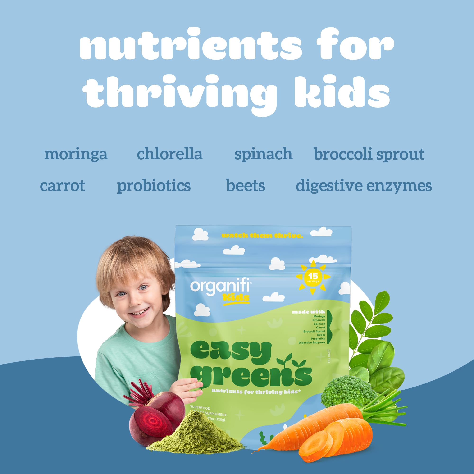 Organifi Kids Easy Greens se dilue facilement dans l’eau avec goût pomme.