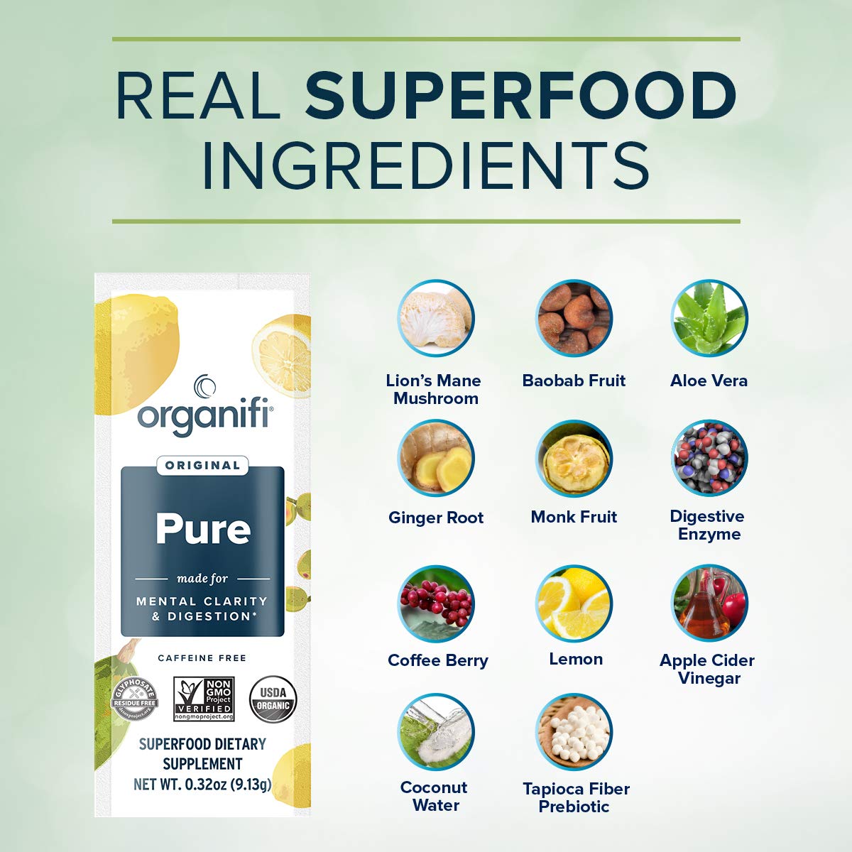 Organifi paquets pur ingredients naturels, mélange équilibré et naturel