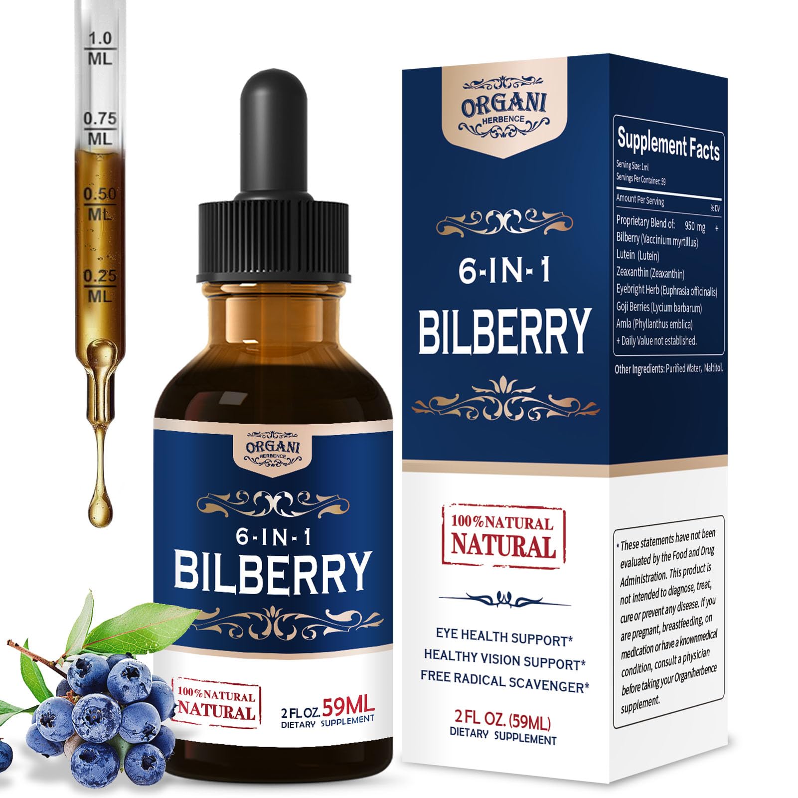 ORGANIHERBENCE Bilberry Soutien Yeux — bouteille citron pour confort visuel tout au long de la journée.