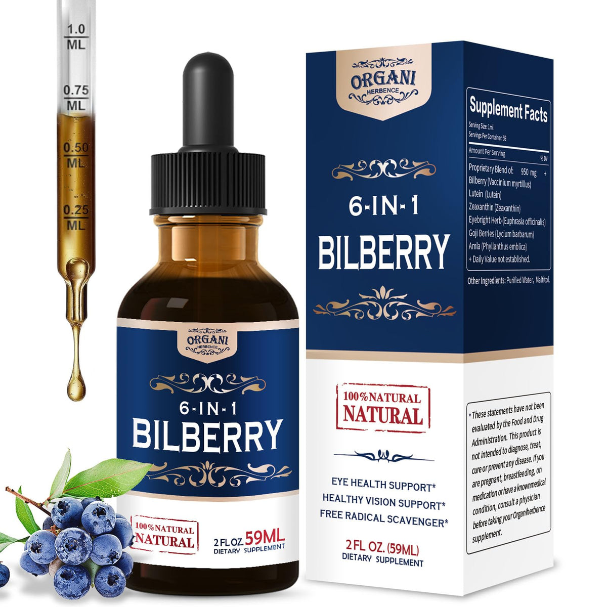 ORGANIHERBENCE Bilberry Soutien Yeux — bouteille citron pour confort visuel tout au long de la journée.