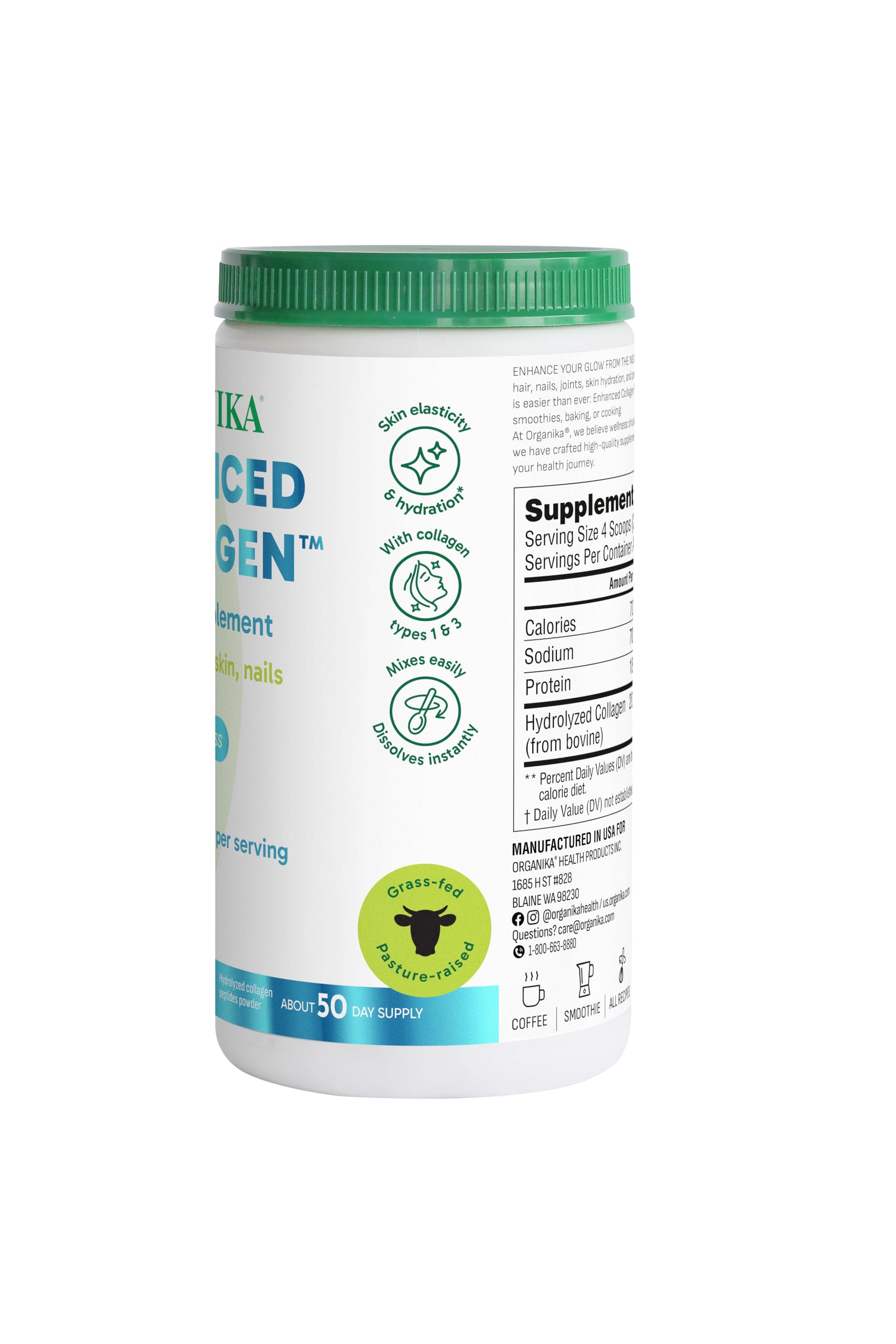Organika collagène peptides, absorption facilitée dans vos boissons quotidiennes