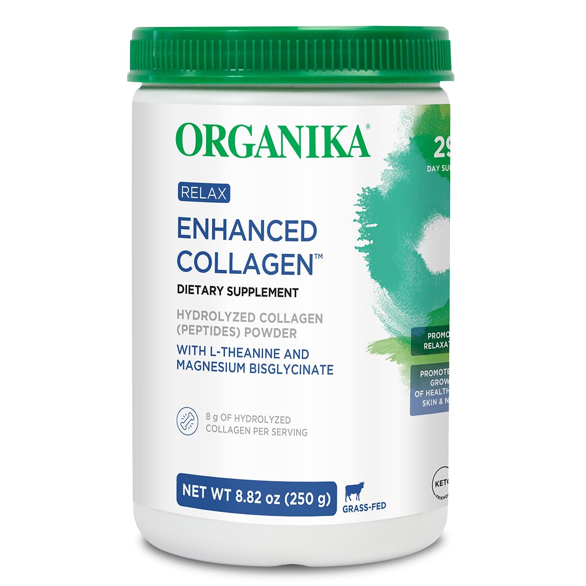 Organika Relax Collagène poudre – bouteille 9 oz pour soin peau et détente.