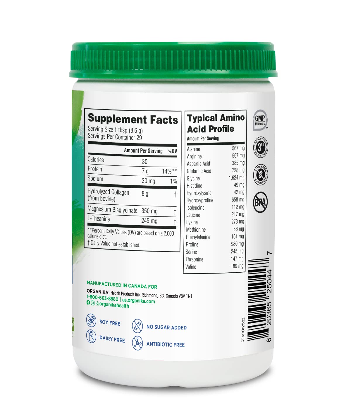 Organika Relax Collagène poudre – verre prêt au mélange quotidien.