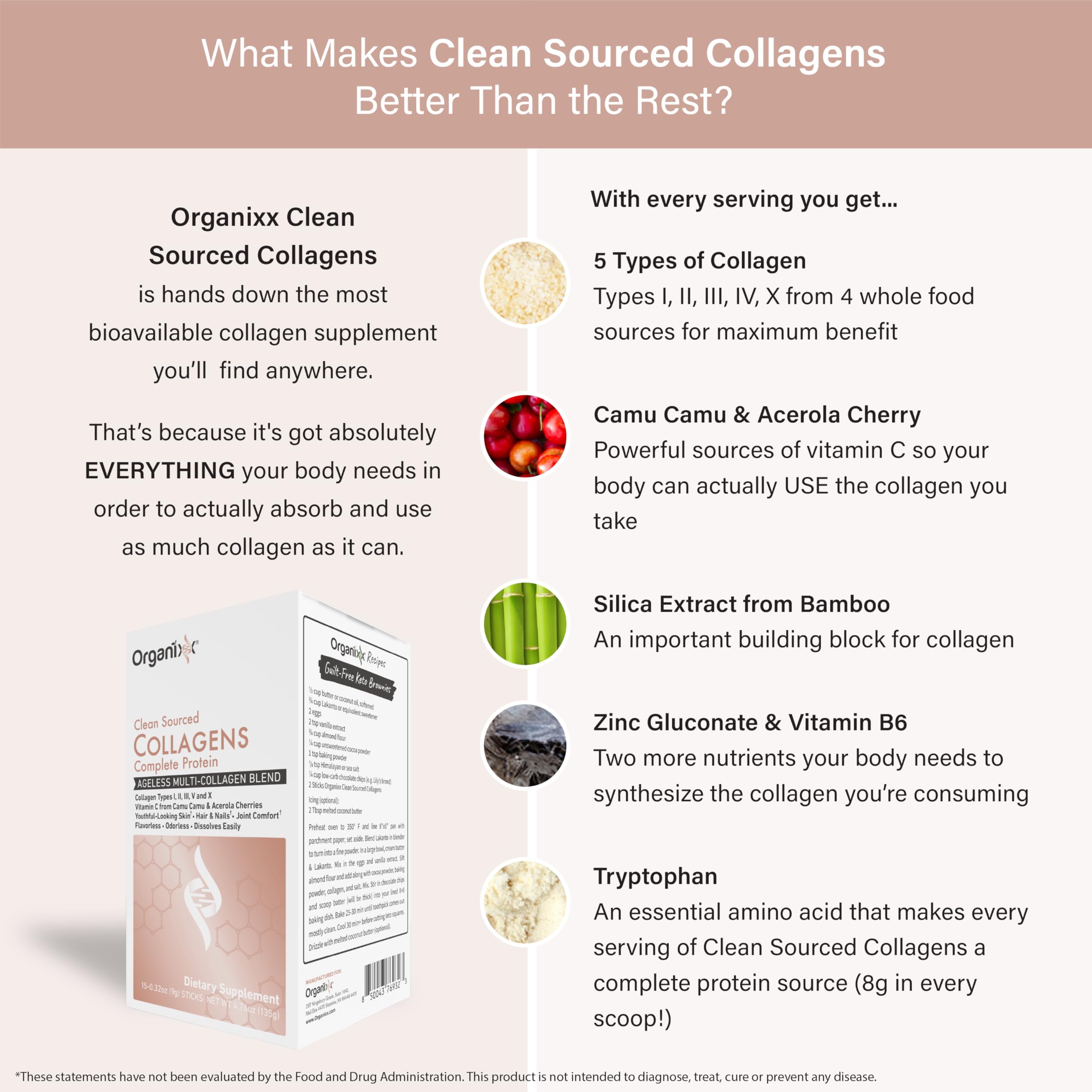 Organixx Clean-Sourced Collagen, cinq types pour un soutien global potentiel.