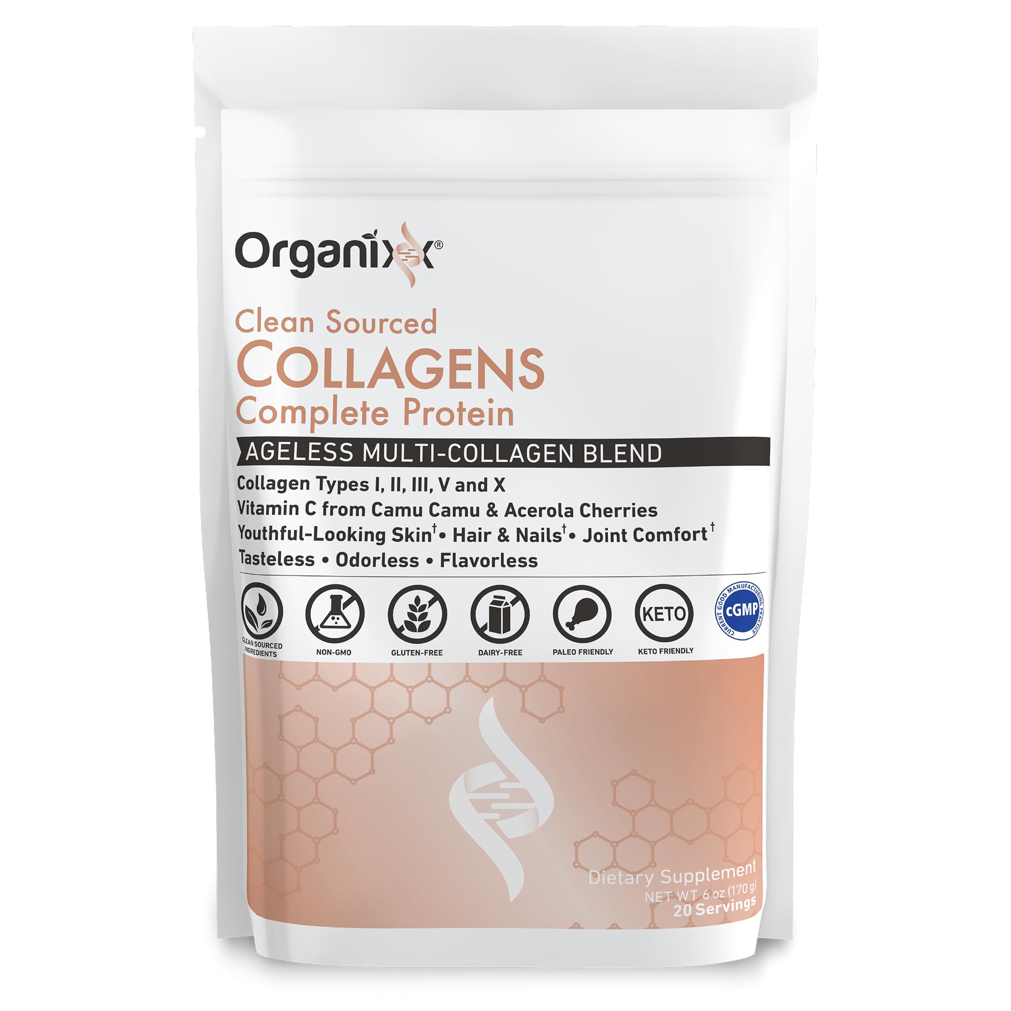 Organixx Collagène Peptides: emballage propre prêt à démarrer votre routine bien-être