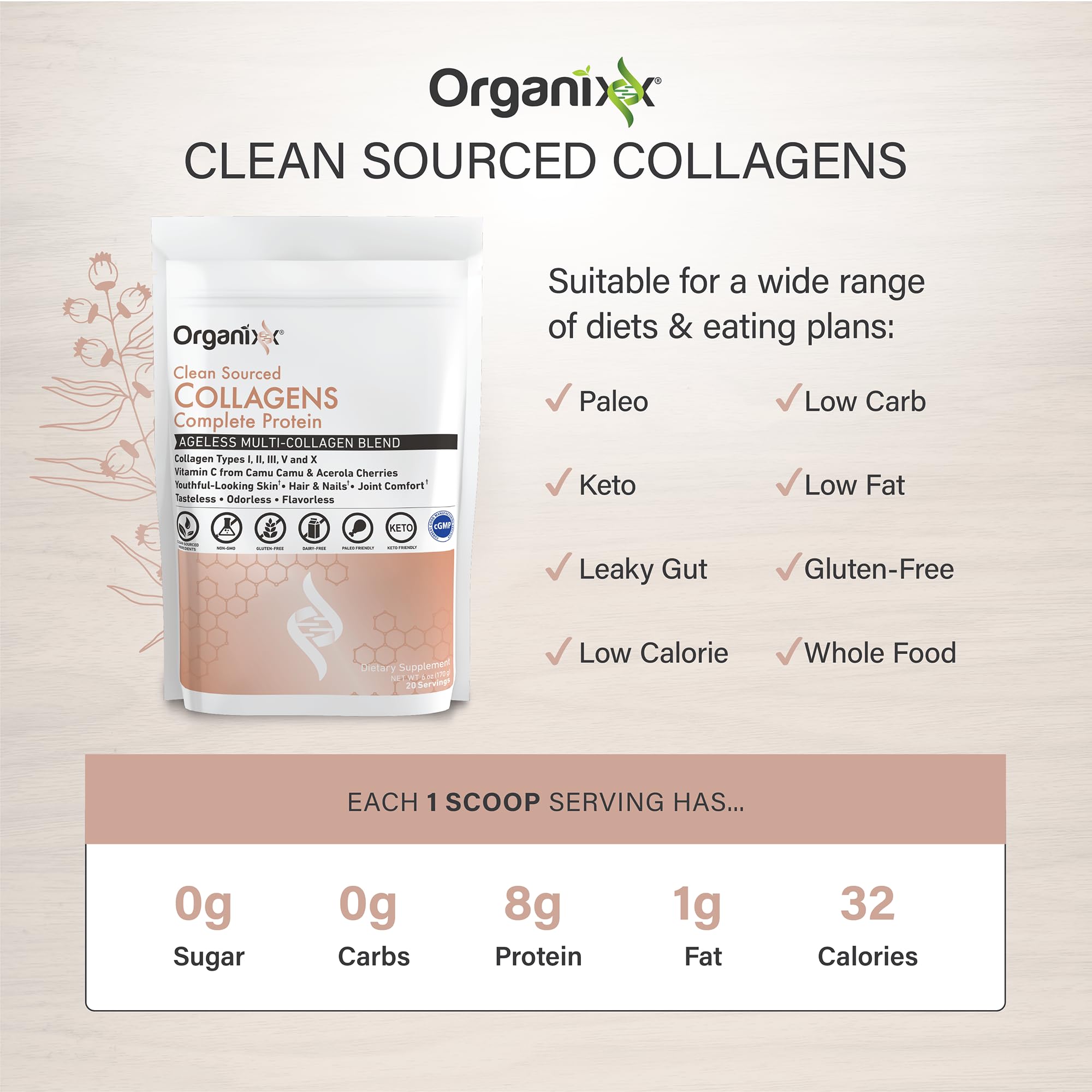 Poudre incolore et sans arôme idéale pour recettes quotidiennes Organixx