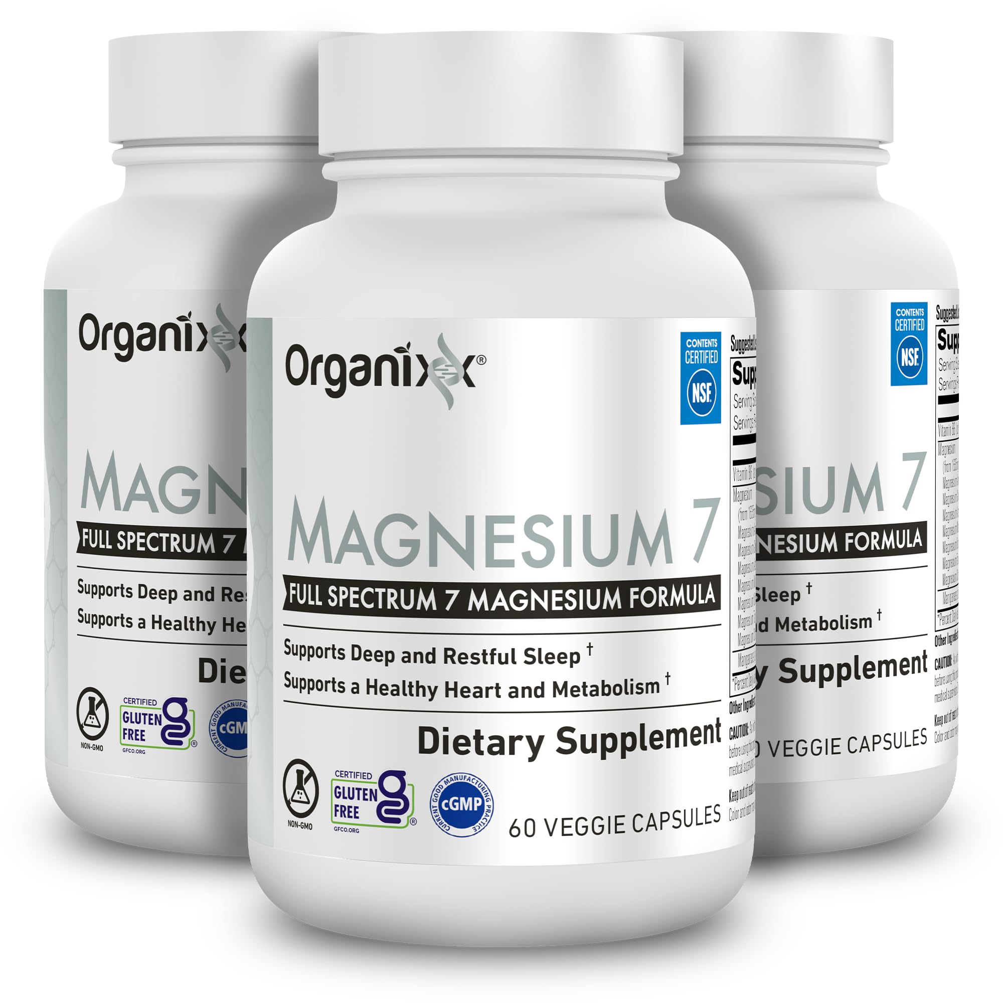 Organixx Magnesium 7, bouteille visible, soutien potentiel au sommeil et récupération musculaire.