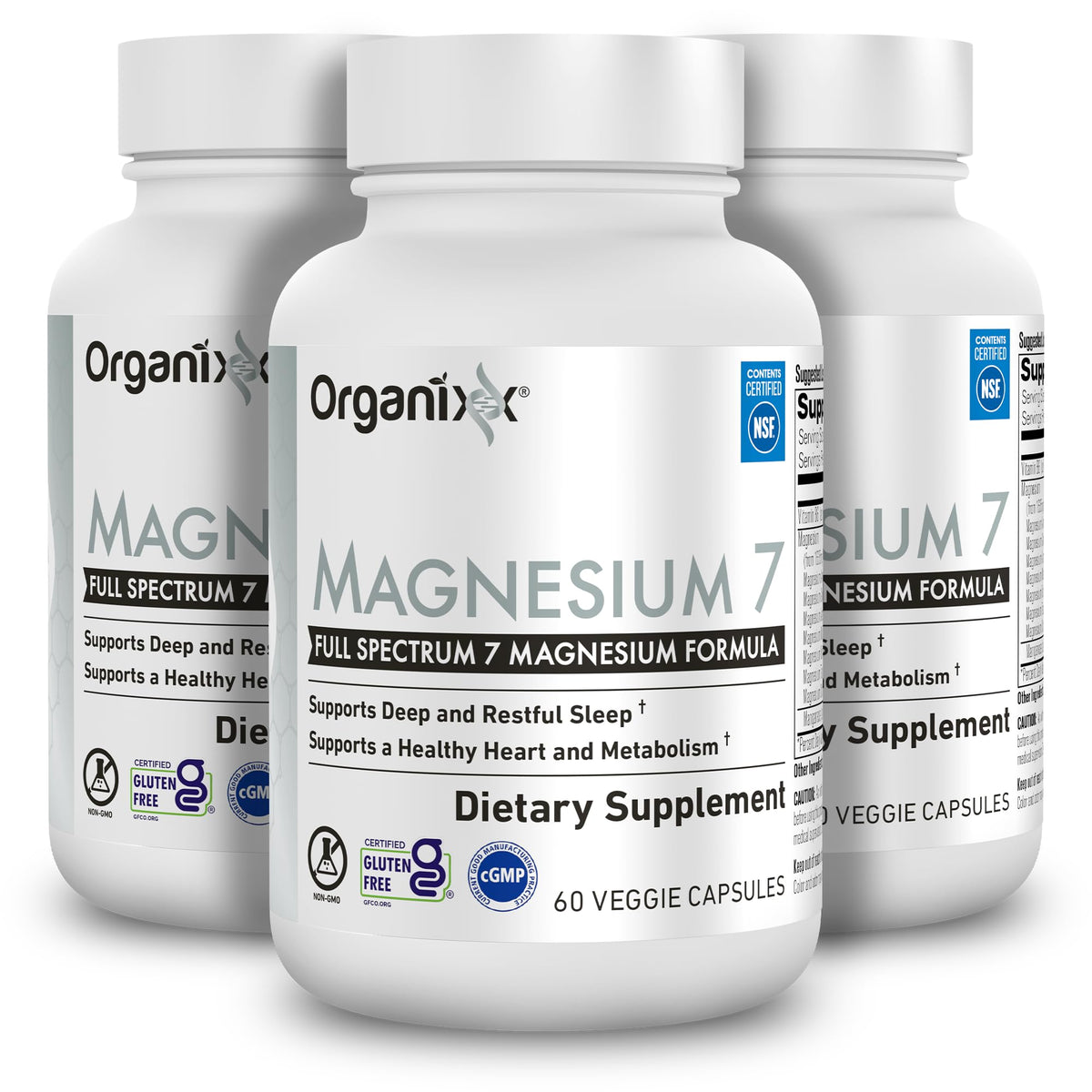 Organixx Magnesium 7, bouteille visible, soutien potentiel au sommeil et récupération musculaire.