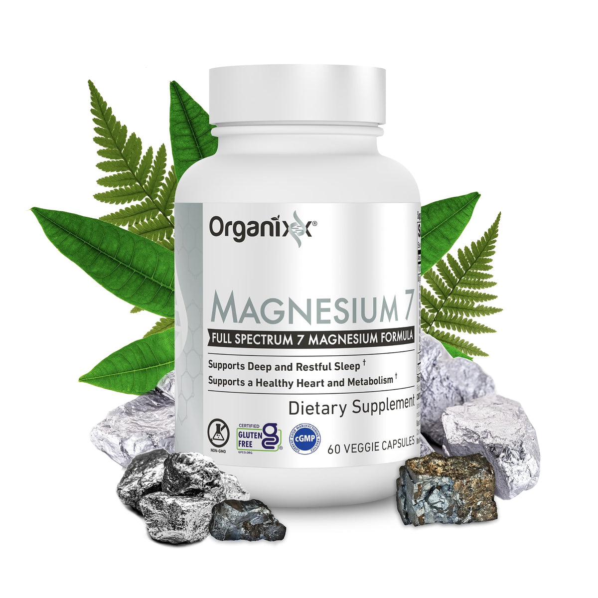 Organixx Magnésium Glycinate Complexe, 60 capsules, soutien du sommeil et du coeur.
