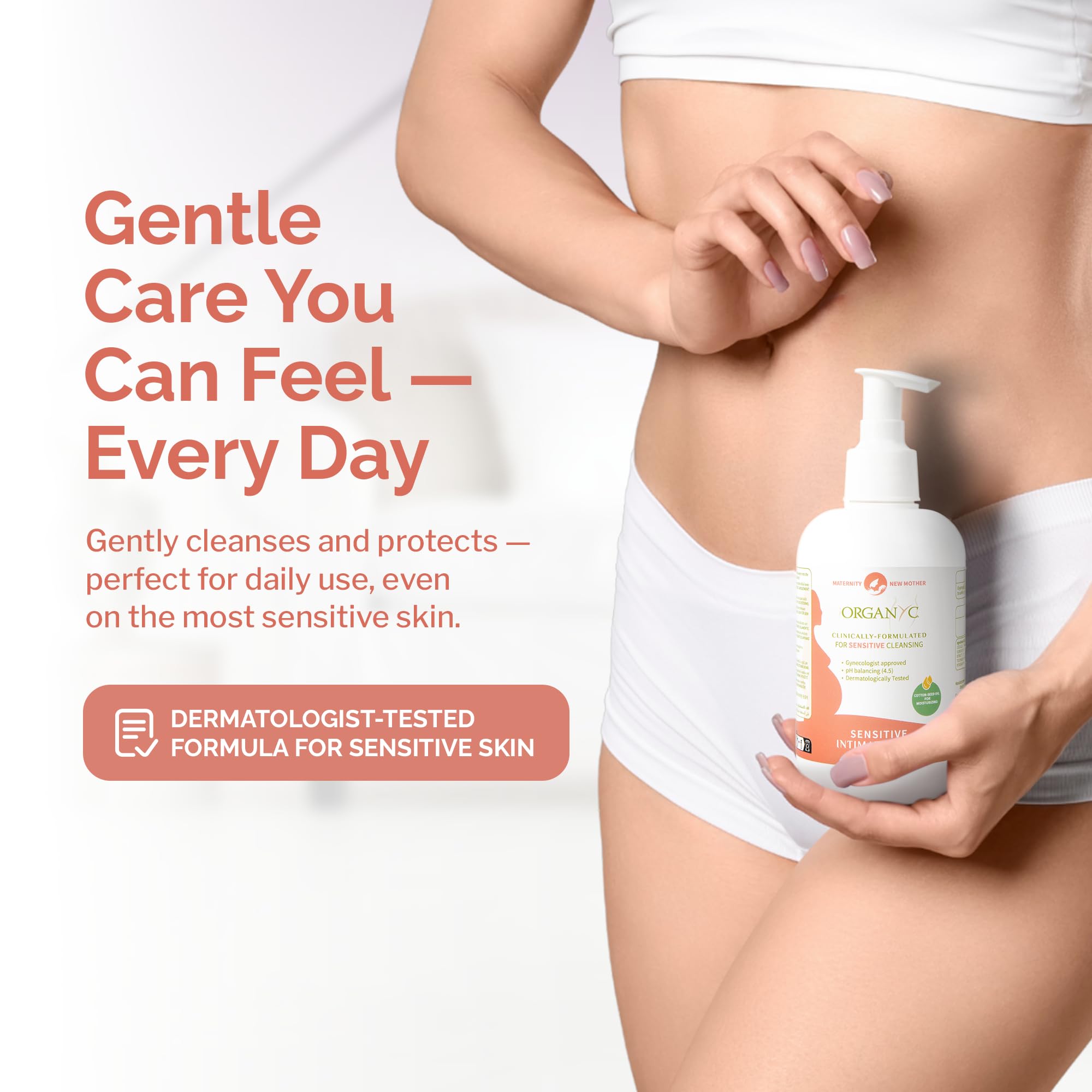 Organyc hygiène intime quotidienne, sensation de propreté et fraîcheur.