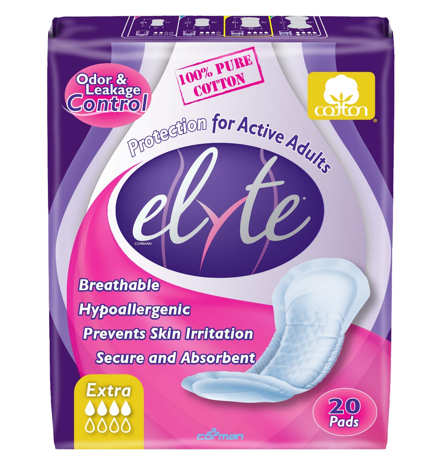 Organyc Elyte Light Inco Pads emballage: solution pratique et discrète pour les déplacements.
