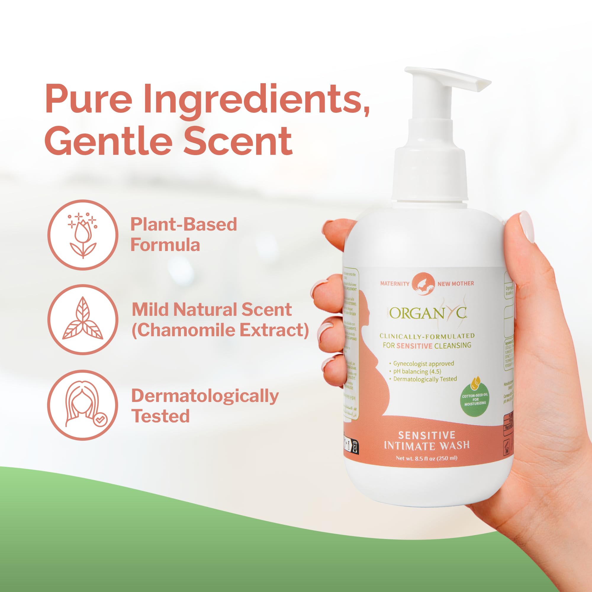 Organyc pH équilibre lavage féminin, formulation douce et respectueuse.