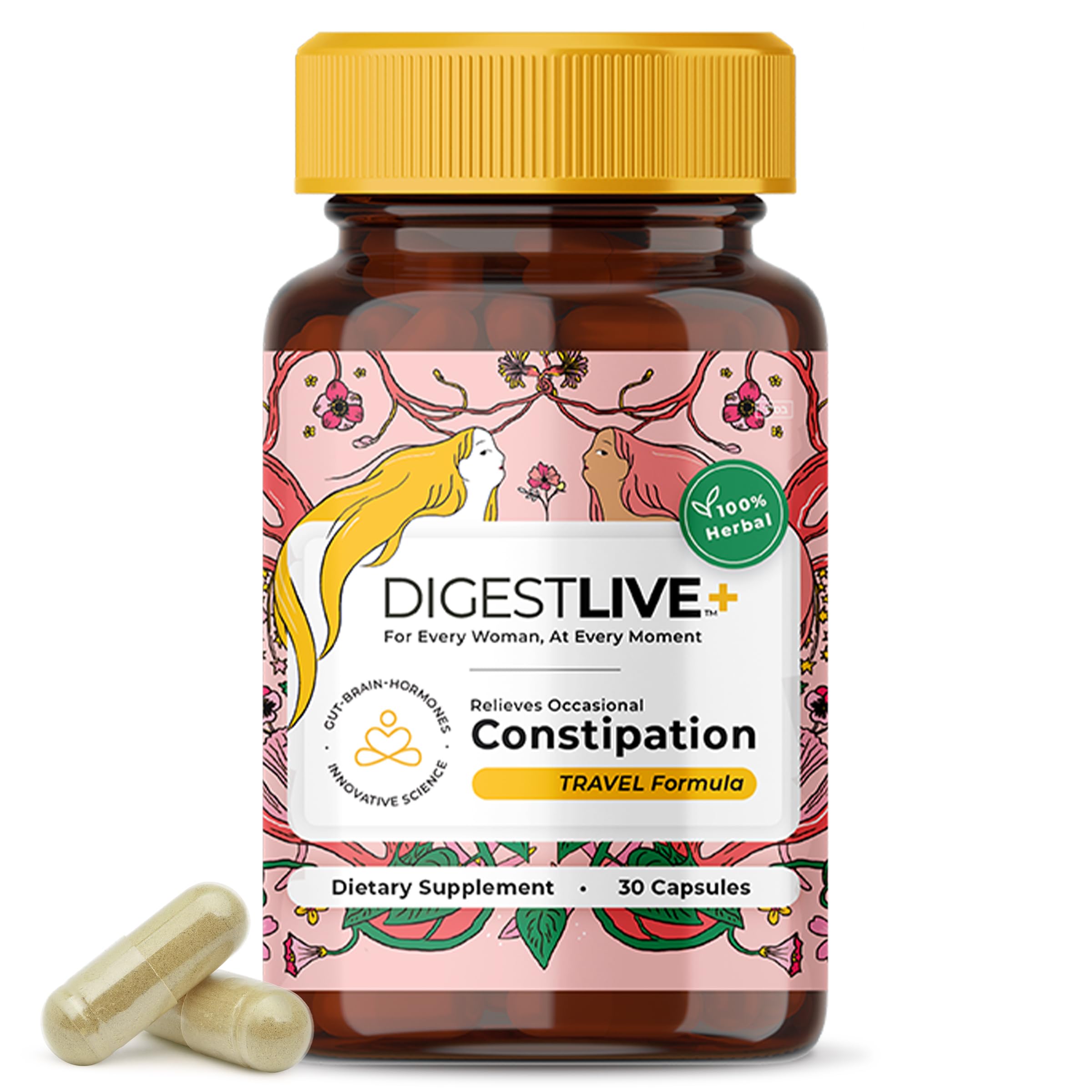 Organza DigestLive: Bouteille de 30 capsules, soutien digestif pratique lors de voyages.