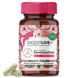 Organza DigestLive PMS – la bouteille et les capsules illustrent un soutien digestif doux pendant le cycle.