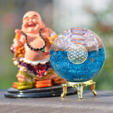 Orgonite Crystal fabrication artisanale, boule bleu d'aigue-marine avec résine.