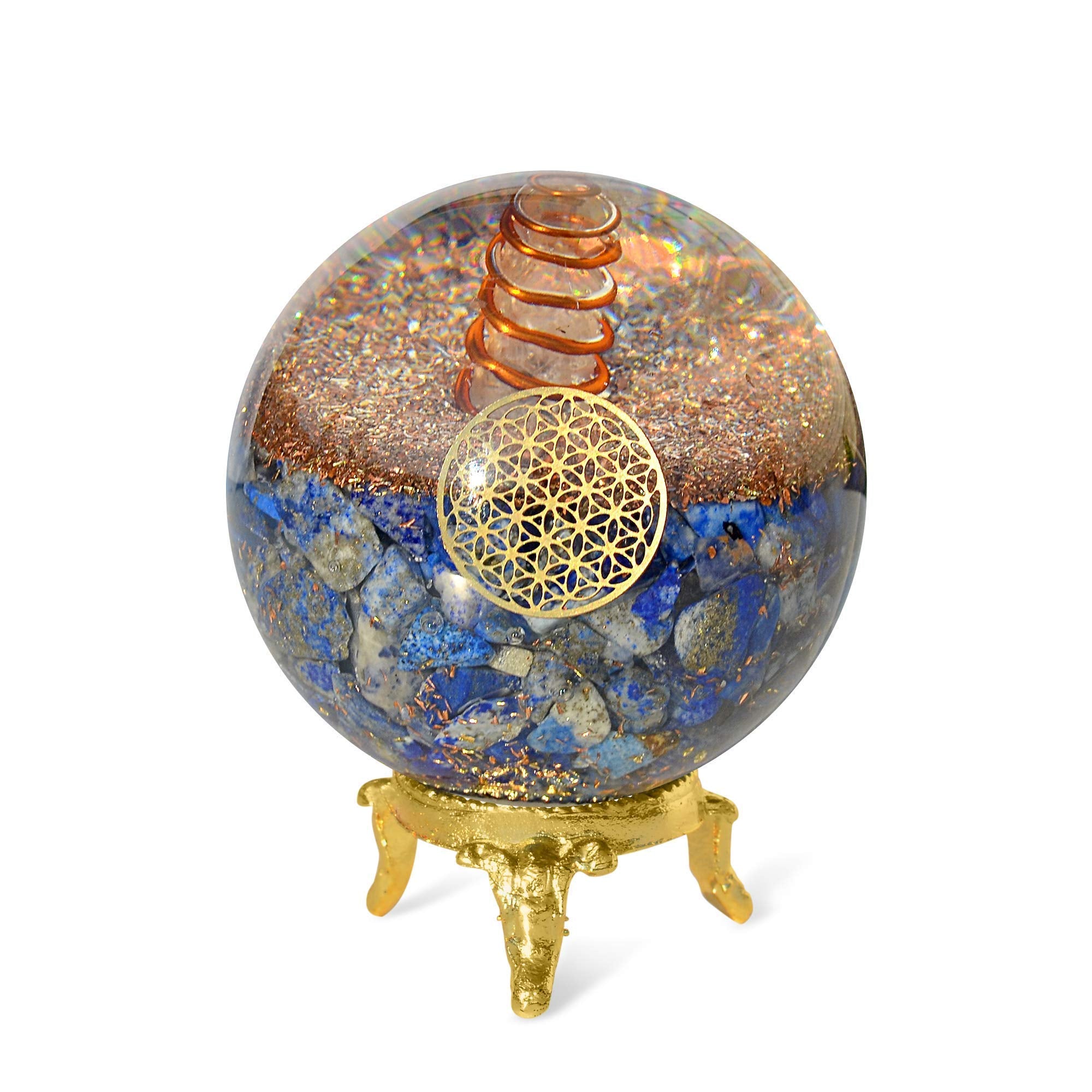 Orgonite Crystal balle lapis-lazuli avec support, apporte clarté et décision réfléchie