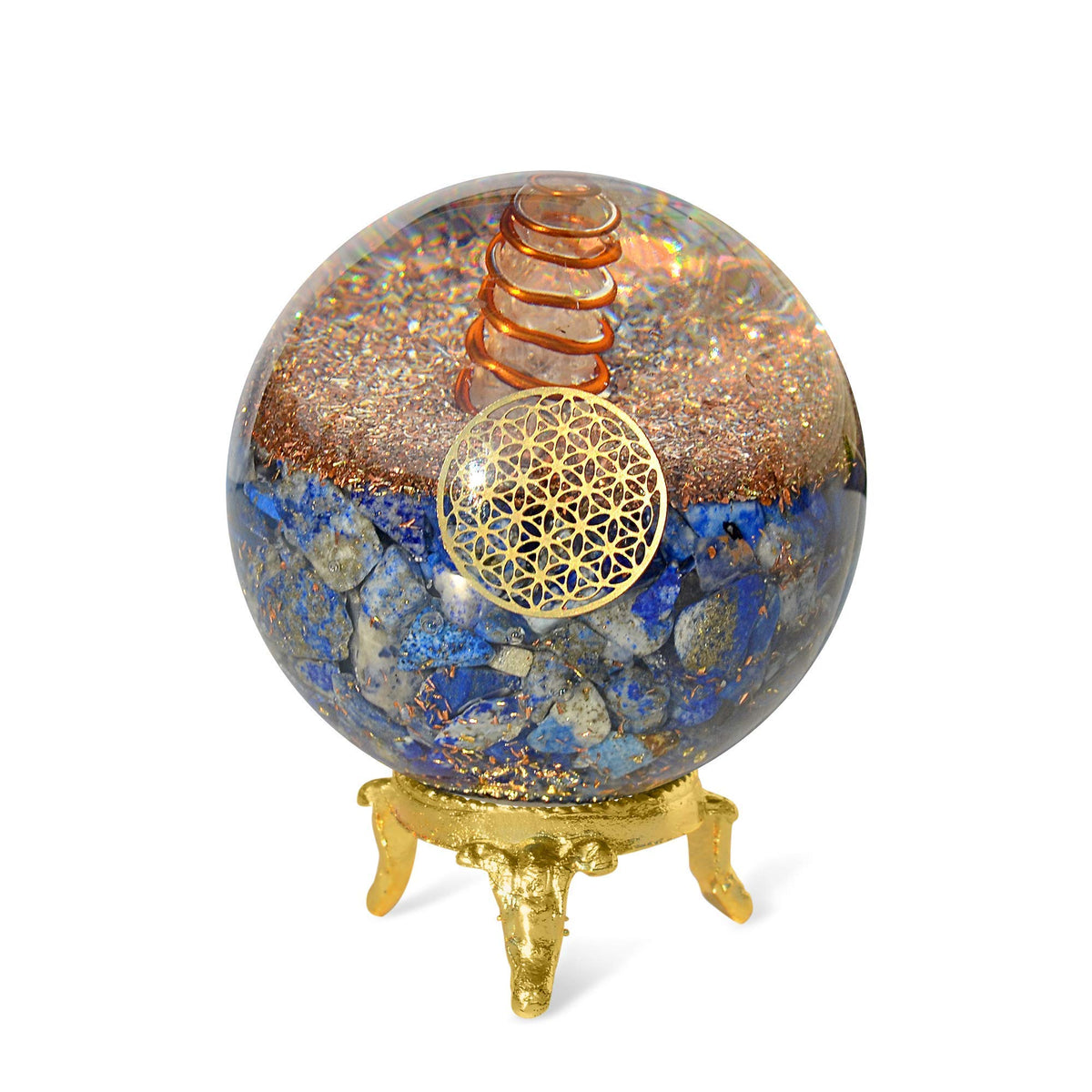 Orgonite Crystal balle lapis-lazuli avec support, apporte clarté et décision réfléchie