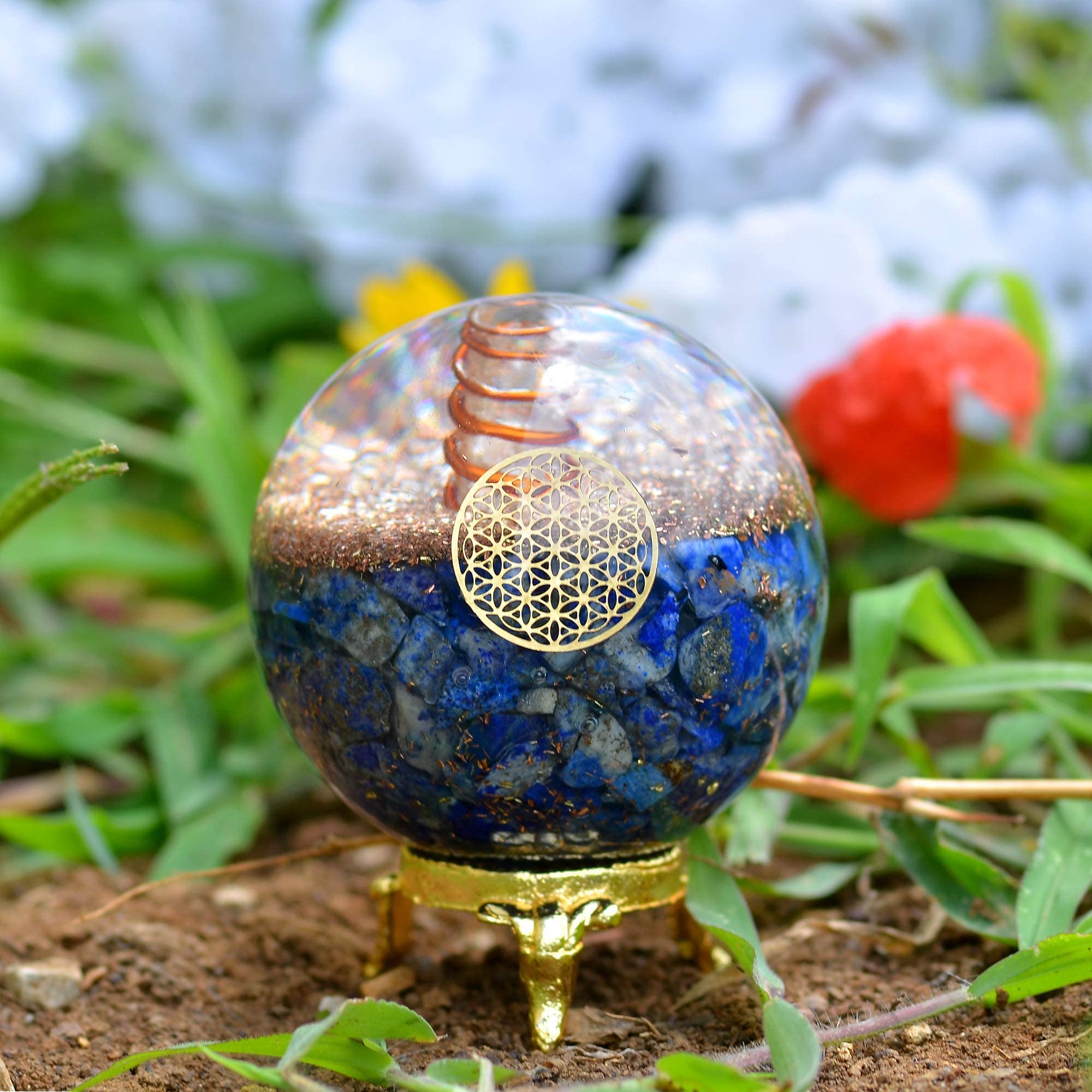 Orgonite Crystal balle lapis-lazuli usage bureau, esthétique et focus