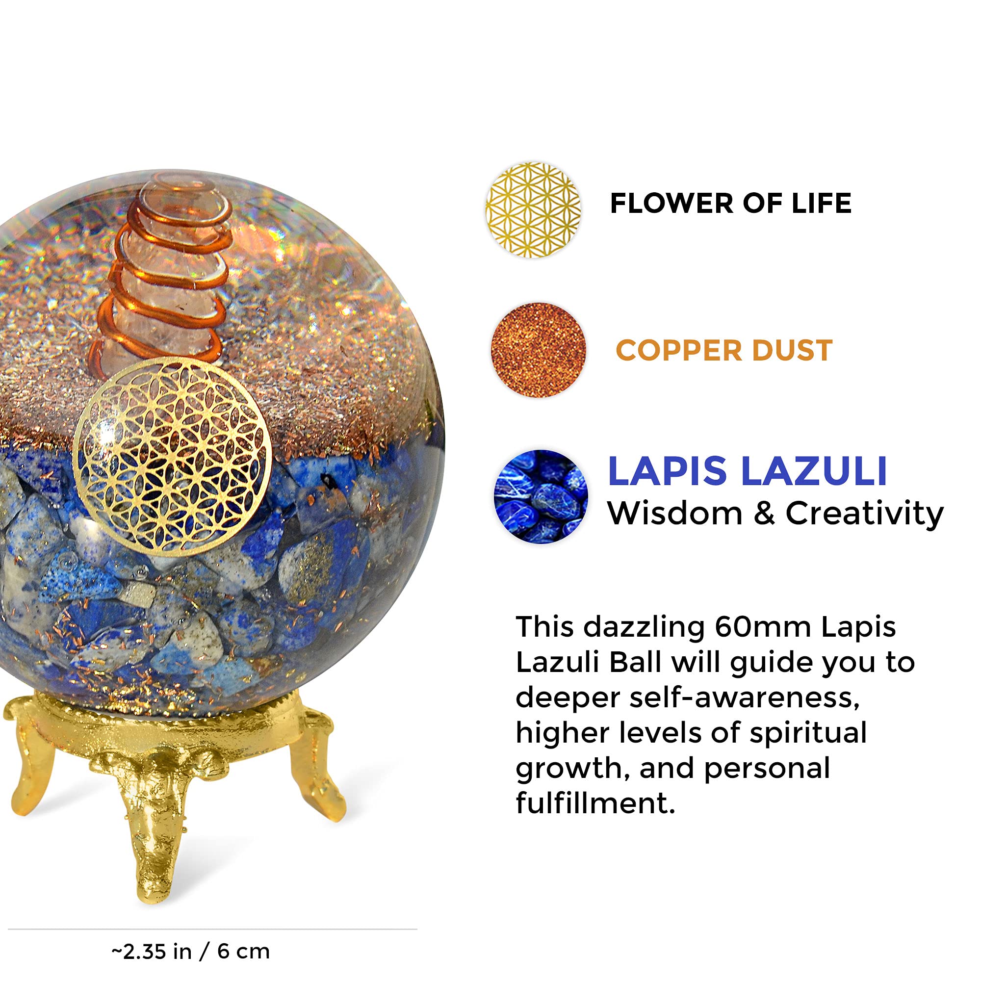 Orgonite Crystal balle lapis-lazuli troisieme-oeil, stimule intuition et expression