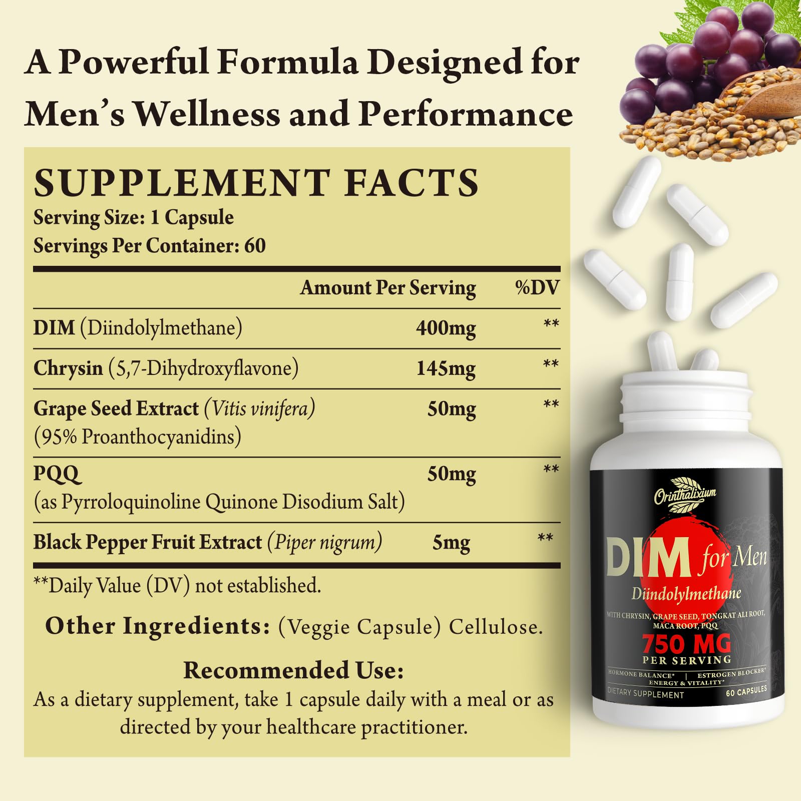 Orinthalixium DIM, dose quotidienne pour équilibre hormonal potentiel.
