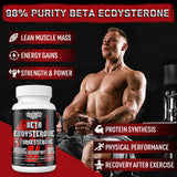Doseur affichant 1200 mg bêta-ecdystérone et 200 mg turkestérone par portion.