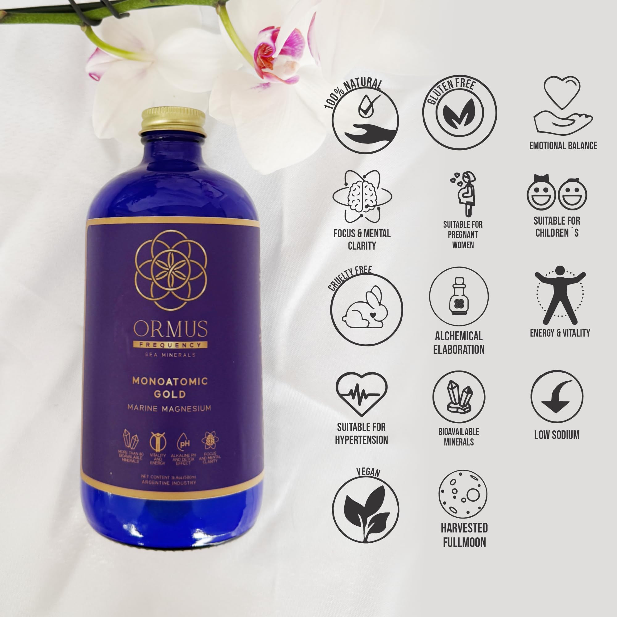 ORMUS PATAGONIE ARGENTINA : flacon au premier plan avec paysage patagonien