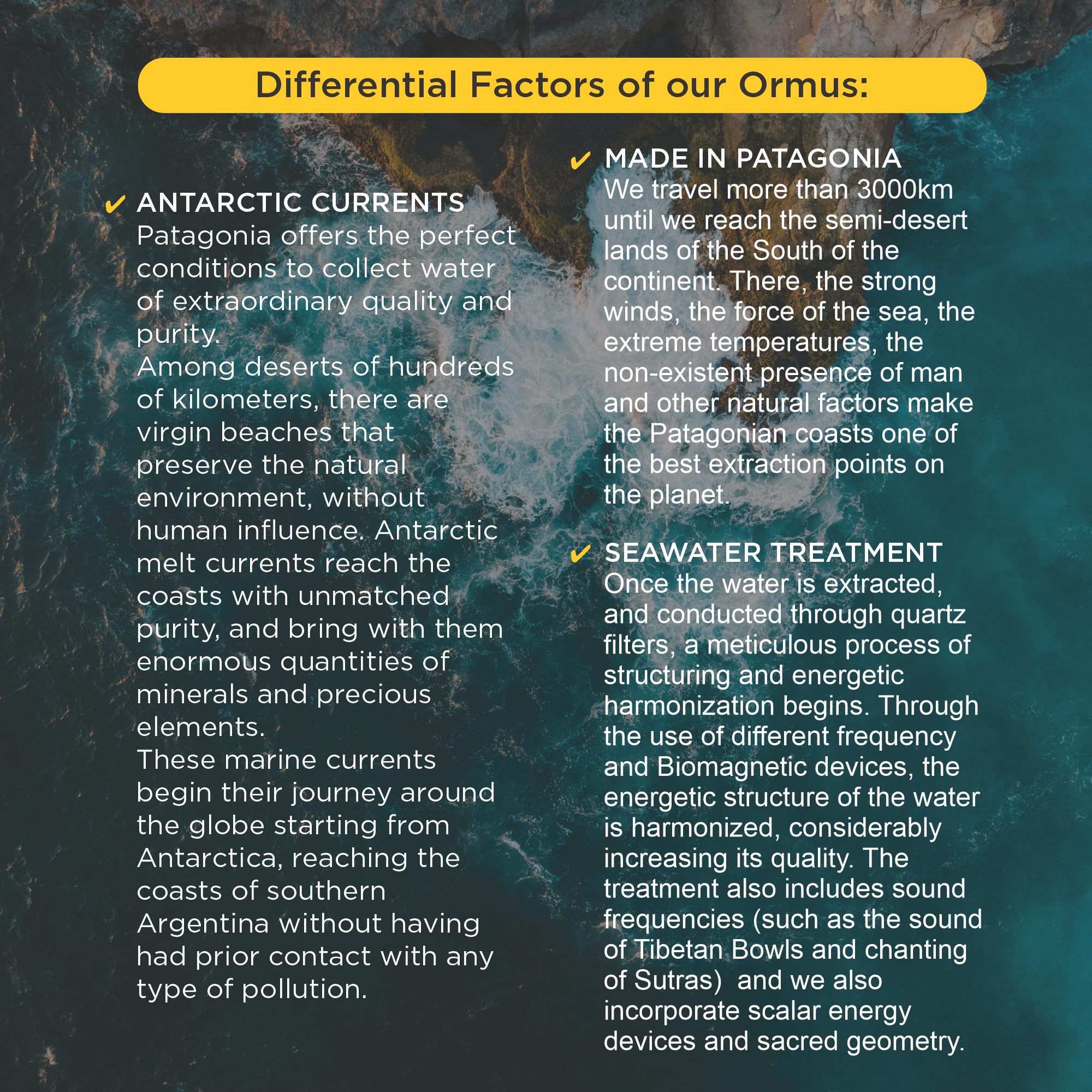 ORMUS PATAGONIE ARGENTINA : utilisation simple sur comptoir pour énergie potentielle et clarté