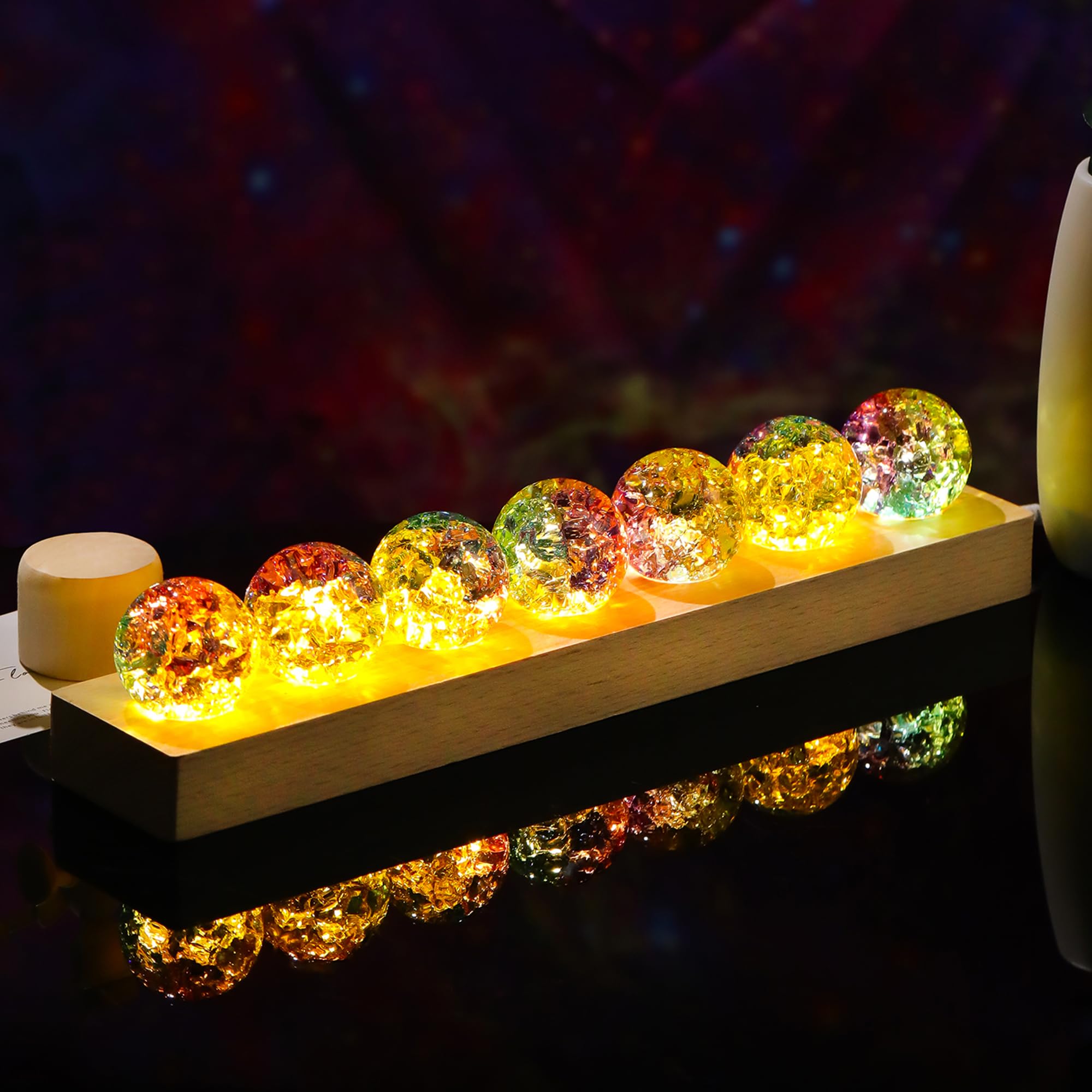 Boules Ornalrist chakra multicolores lumineuses pour ambiance zen.
