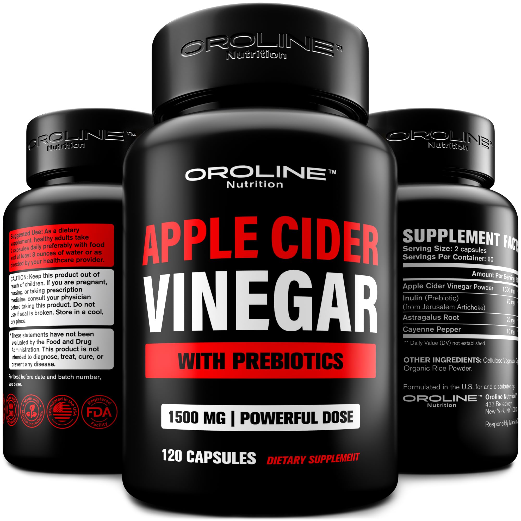 Gélules ACV OroLine Nutrition en bouteille, sans goût et faciles à avaler.
