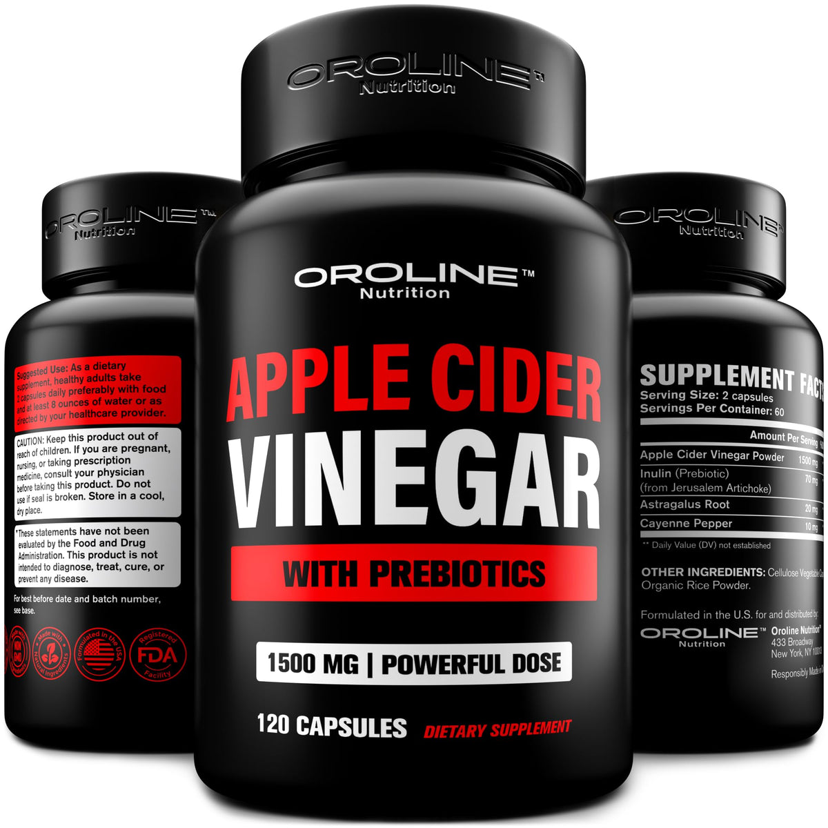 Gélules ACV OroLine Nutrition en bouteille, sans goût et faciles à avaler.