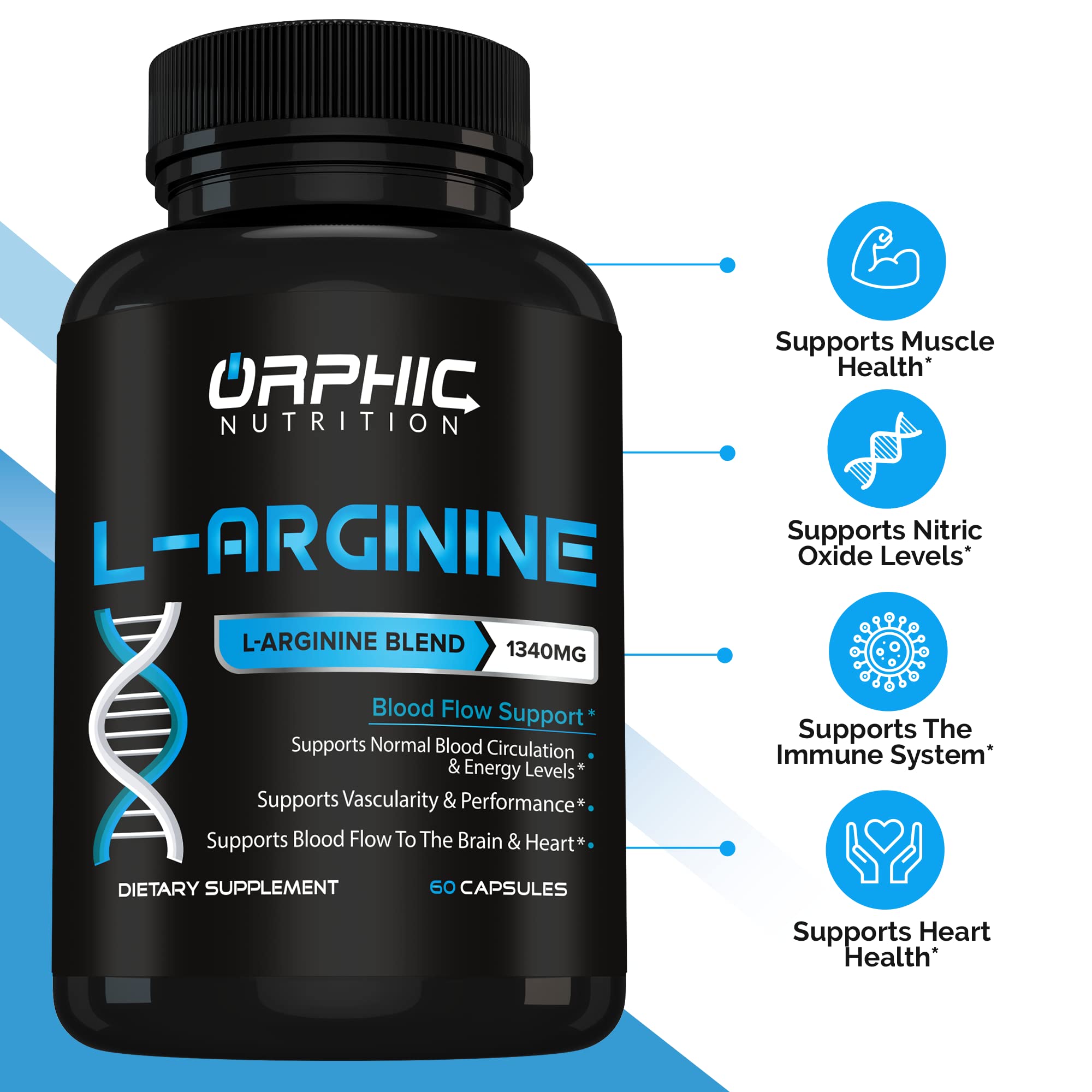 Capsules ORPHIC NUTRITION L-arginine visibles pour un apport lors de l'entraînement.
