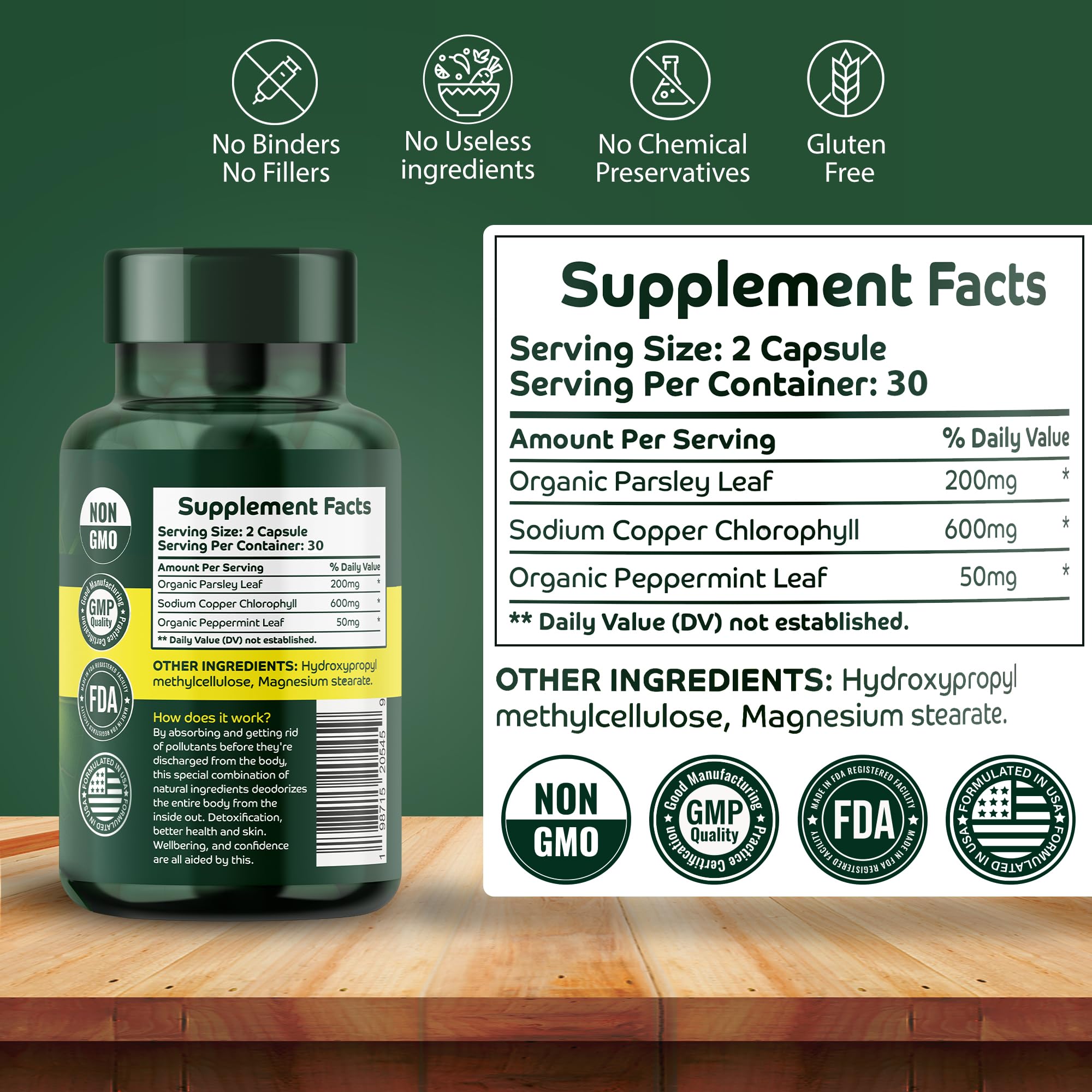 Orry's Vital triple verte chlorophylle menthe persil, action naturelle sur les odeurs.