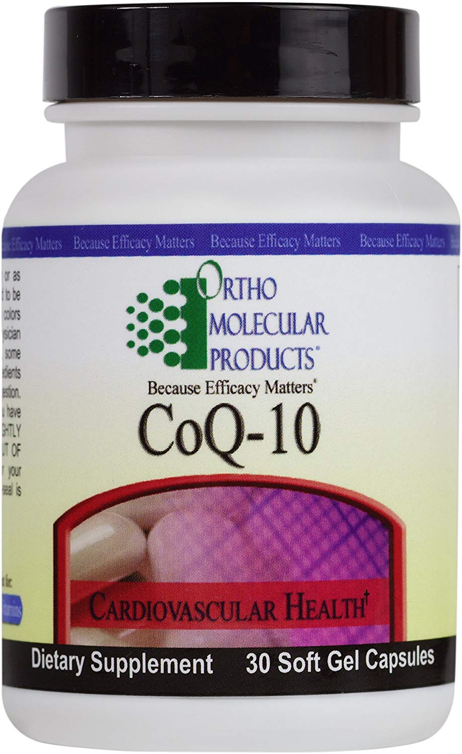Ortho Molecular CoQ-10: bouteille de 30 comprimés, soutien énergétique potentiel.