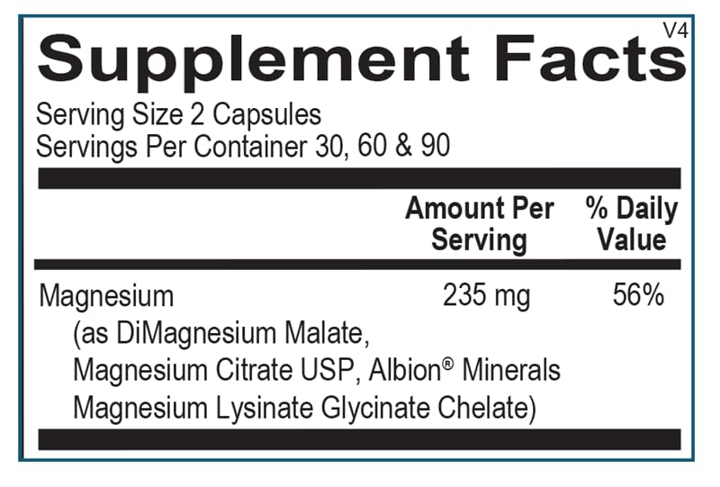 Ortho Molecular Reacted Magnesium - etiquette du produit, utilisation facilitée et absorption potentielle