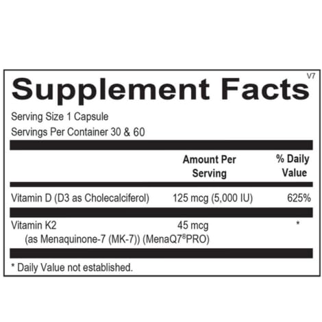 Ortho Molecular Vitamine K2 + D3, capsules faciles à prendre pour le métabolisme calcique et l'immunité.