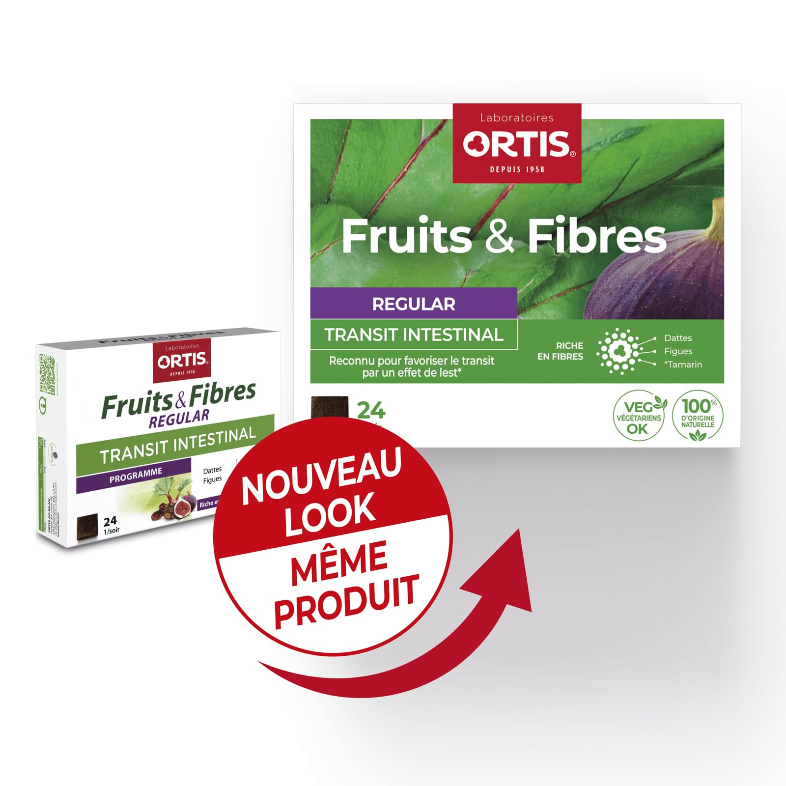Ortis Fruits et Fibres Régulier gros plan sur les ingrédients naturels et leur simplicité