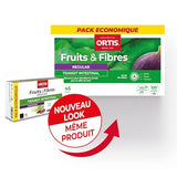 Ortis Fruits et Fibres Régulier 45 cubes détail ingrédients, mélange fruits et fibres riche.